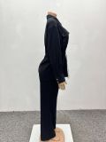 Spring Women's Suit Slim Waist Shirt Trousers Black Two-Piece Set