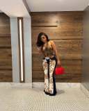 Printed Denim Trousers Fashionable Patchwork Bell Bottom Pants