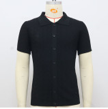 Summer Short Sleeve Men's Fashion Knitting Top Casual Button Polo Shirt