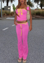 Autumn Fashion Slim Contrast Color Sexy Short Strapless Crop Top Trousers Two Piece Set Autumn Fashion Slim Contrast Color Sexy Short Strapless Crop Top Trousers Two Piece Set