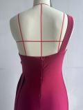Women's Sleeveless One-Shoulder Sexy High Waist Split Evening Dress