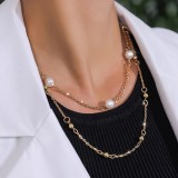 Accessories Pearl Long Multi-Layer Necklace Fashion Stacking Metal Chain