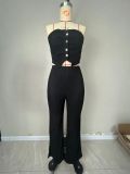 Elastic Button Strapless Top Bell Bottom Casual Pants Summer Two-Piece Set Women's Clothing