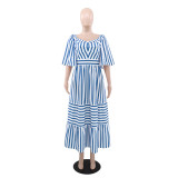Printed V-Neck Pleated Summer Dress