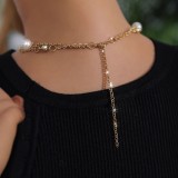 Accessories Pearl Long Multi-Layer Necklace Fashion Stacking Metal Chain