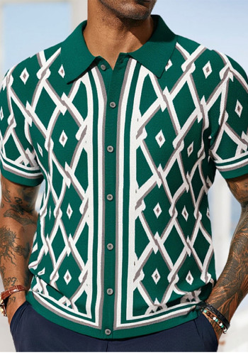 Men's Clothing Summer Jacquard Knitting Short Sleeve Polo Shirt