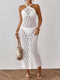 Women's Sexy Low Back Hollow Leaf Jacquard Strap Beach Dress