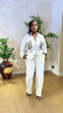Spring Women's Suit Slim Waist Shirt Trousers Black Two-Piece Set