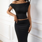 Fashion Sexy Slash Shoulder Top Slim Fishtail Long Skirt Two-Piece Set