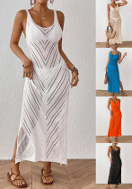 Women's Sexy Hollow Knitted Sleeveless Cover-Up Slit Holidays Beach Dress Women's Sexy Hollow Knitted Sleeveless Cover-Up Slit Holidays Beach Dress