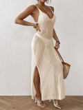 Women's Strap Lace-Up Slit Slim Holidays Beach Long Dress