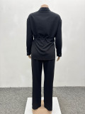 Spring Women's Suit Slim Waist Shirt Trousers Black Two-Piece Set