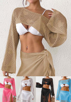 Women's Heart Jacquard Sexy Hollow Knitted Blouse Beach Cover-Up Short Top Women's Heart Jacquard Sexy Hollow Knitted Blouse Beach Cover-Up Short Top