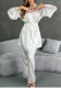 Fashion Long-Sleeved Pajamas Sexy Two-Piece Satin Lace Patchwork Home Clothes