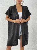 Women's Jacquard Knitting Shirt Beach Sunscreen Cover-Up Loose Cardigan