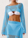 Women's Heart Jacquard Sexy Hollow Knitted Blouse Beach Cover-Up Short Top