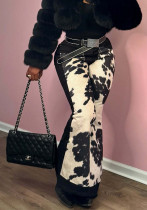 Printed Denim Trousers Fashionable Patchwork Bell Bottom Pants