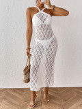Women's Sexy Low Back Hollow Leaf Jacquard Strap Beach Dress