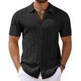 Summer Short Sleeve Men's Fashion Knitting Top Casual Button Polo Shirt