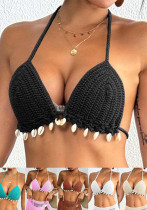 Women's Shell Patchwork Lace-Up Bikini Top Beach Tassel Cover-Up Women's Shell Patchwork Lace-Up Bikini Top Beach Tassel Cover-Up