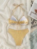 Sexy Halter Neck Swimsuit Solid Color Two Pieces Bikini