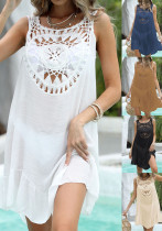 Sleeveless Women's Crocheted Flower Patchwork Sexy Hollow Cover-Up Ruffled Patchwork Dress Sleeveless Women's Crocheted Flower Patchwork Sexy Hollow Cover-Up Ruffled Patchwork Dress