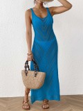 Women's Sexy Hollow Knitted Sleeveless Cover-Up Slit Holidays Beach Dress
