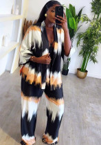 Spring And Autumn Women's Printed Long Sleeve Cardigan Trousers Two-Piece Set