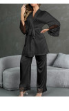 Fashion Long-Sleeved Pajamas Sexy Two-Piece Satin Lace Patchwork Home Clothes