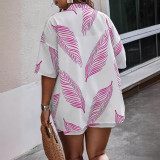Spring Summer Women's Fashion Print Casual Holidays Cardigan Shorts Set