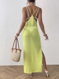 Women's Strap Lace-Up Slit Slim Holidays Beach Long Dress