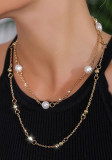 Accessories Pearl Long Multi-Layer Necklace Fashion Stacking Metal Chain