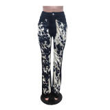 Printed Denim Trousers Fashionable Patchwork Bell Bottom Pants
