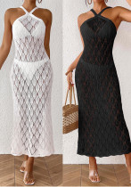 Women's Sexy Low Back Hollow Leaf Jacquard Strap Beach Dress Women's Sexy Low Back Hollow Leaf Jacquard Strap Beach Dress