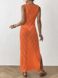 Women's Sexy Hollow Knitted Sleeveless Cover-Up Slit Holidays Beach Dress