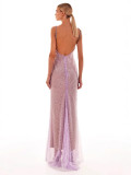 Women's Formal Party Sequin Sexy Low Back Evening Dress
