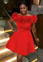 Off Shoulder Flower Patchwork Formal Party Dress