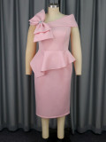 Spring And Summer Sexy Bow Formal Party Dinner Ruffle Bodycon Dress
