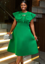 Bow Round Neck Cape Sleeve Formal Party A-Line Dress Bow Round Neck Cape Sleeve Formal Party A-Line Dress