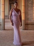 Women's Formal Party Sequin Sexy Low Back Evening Dress
