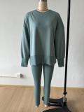 Women Spring Casual Long Sleeve Top and Long Pants Two-piece Set