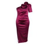 Flower One Shoulder Elegant Formal Party Dress