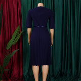 Women's Summer Fashion V-Neck Solid Color Plus Size Pleated African Dress