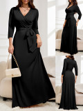 Spring And Autumn Women's Fashion Elegant V-Neck With Belt Slim Waist Plus Size Dress