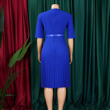 Women's Summer Fashion V-Neck Solid Color Plus Size Pleated African Dress