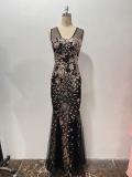 Women's Sleeveless Sequin Mesh Fishtail Evening Dress