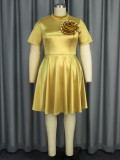 Luxury Gold Flower Dress Cocktail Formal Party A-Line Dress