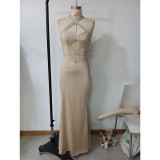 Summer Beaded Mesh Strap Sexy Fishtail Evening Dress