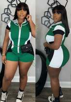 Women's Spring Summer Short Sleeve Fashion Zipper Hooded Slim Short Jumpsuit