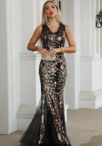 Women's Sleeveless Sequin Mesh Fishtail Evening Dress Women's Sleeveless Sequin Mesh Fishtail Evening Dress